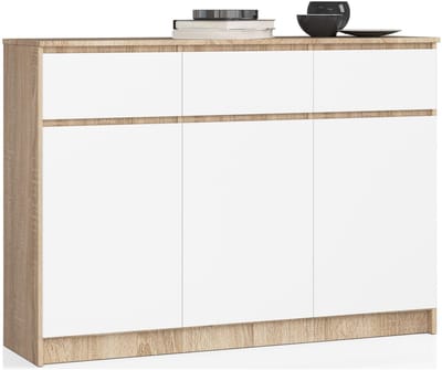 Ladekast K140 met 3 Lades en 3 Deuren / AKORD Furniture Factory / Sonoma Eik - Wit / 138 x 99 x 40 cm