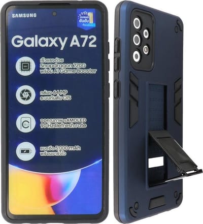 Hoesje met Magnetic Stand Hard Case Geschikt voor de Samsung Galaxy A72 5G - Stand Shockproof Telefoonhoesje - Grip Stand Back Cover - Navy