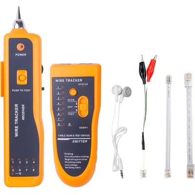 Professionele kabeltracker Verzenden en ontvangen 2-in-1 kabeldiagnosetoolkit Kabeltester Telefoondraadtracker Cat5 Cat6 RJ45-lijnzoeker geel