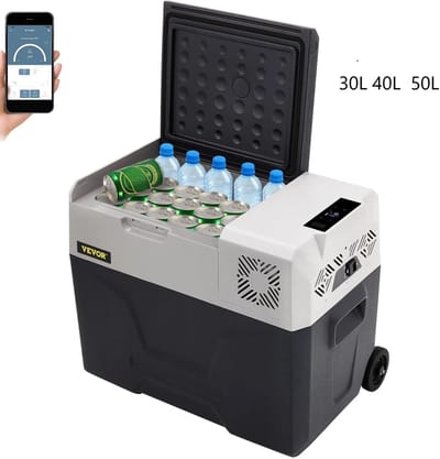 Velmio Draagbare Mini Koelkast - Elektrische Koelbox - Voor Auto - 30L - Autokoelkast - Koelbox - Camping Koelkast - Elektrisch - 220V - Zwart