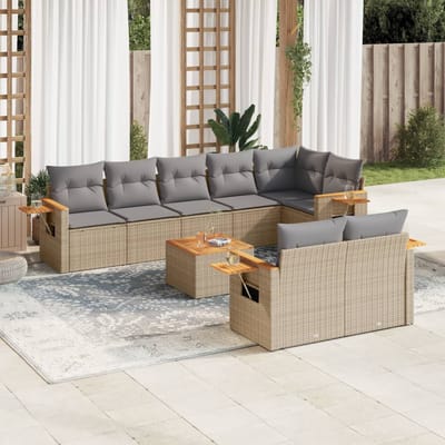 vidaXL - 9-delige - Loungeset - met - kussens - poly - rattan - beige