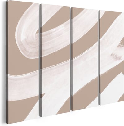 Artaza Canvas Schilderij Vierluik Abstracte Kunst - Witte Strepen op Beige - 160x120 - Groot - Foto Op Canvas - Canvas Print