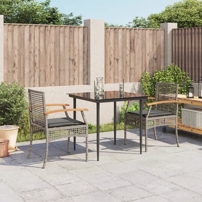 vidaXL - 3-delige - Tuinset - met - kussens - poly - rattan - grijs