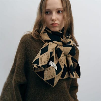 Mode Dames Warme Winter Gebreide Ruitjes Sjaal Koreaanse Stijl Zacht Dik Elastisch Wollen Garen Bufanda Nekdoek Echarpe brown