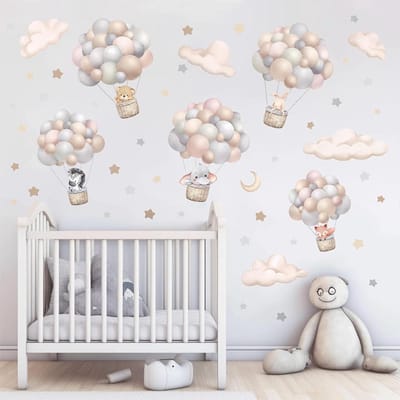 Dailygoods- Muursticker Vliegende Dieren - Muurdecoratie Wolken/Sterren/Maan - Peel/Stick - Verwijderbaar - Veilig/Niet giftig - Artistiek Visueel Effect