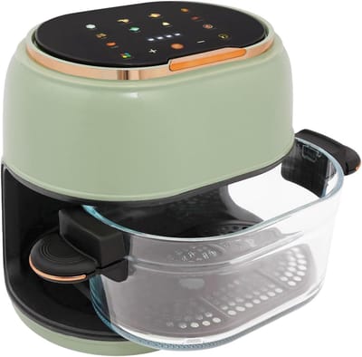 Heteluchtfriteuse Glazen Mand - Airfryer Touchscreen - Gezond Koken - Zichtbare Kookmand - 4 Liter - Groen Zwart