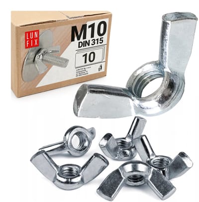 LUN FIX - DIN 315 vleugelmoer M10 - 10 Stk. - verzinkt staal - handvast te draaien - voor meubels, machinebouw, tuin, doe-het-zelf