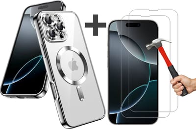 Hoesje met 2 Stuks Screenprotectors Geschikt voor iphone 16 Pro Hoesje - Geschikt voor MagSafe - Arara siliconen Backcover - Zilver
