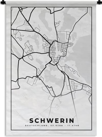 Wandkleed - Wanddoek - Kaart - Schwerin - stadskaart - Plattegrond - 120x180 cm - Wandtapijt