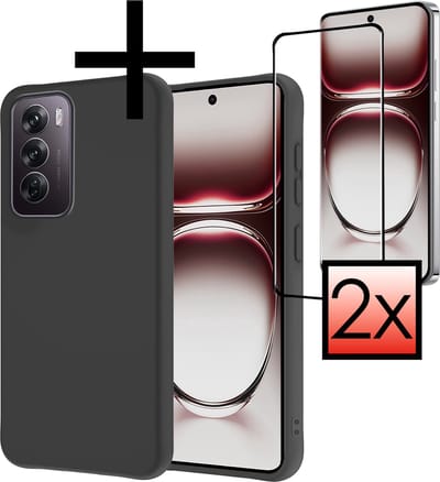 Hoesje - Met 2x Screenprotector - Geschikt voor OPPO Reno 12 - Sterk & Shockproof - Back Cover - Siliconen Case - Telefoon Hoes - Zwart
