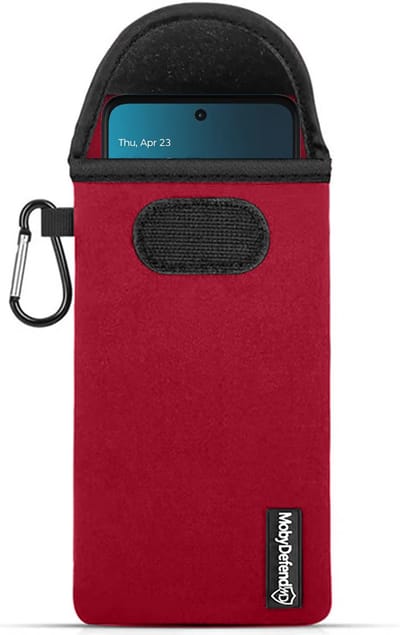 MobyDefend Hoesje - Geschikt voor Motorola Moto G57 Power - Neopreen Pouch Met Karabijnhaak - Insteek - Riemlus - Rood