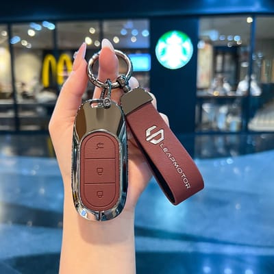 Auto Accessoires Voor Leapmotor C16 C11 C10 C01 B10 T03 S01 Zinklegering Afstandsbediening Slimme Sleutel Hoesje Houder Sleutelhanger Mode Styling brown