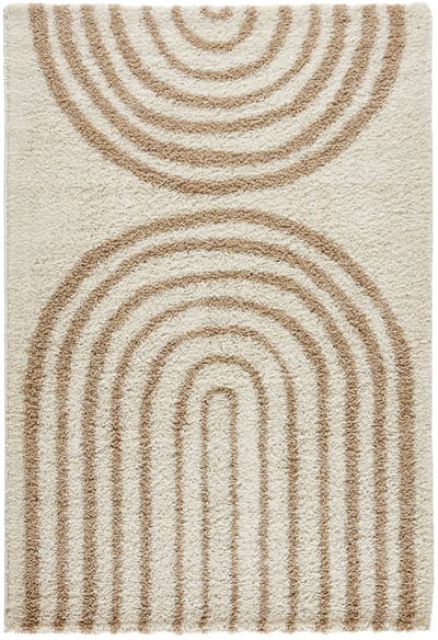 sweeek - Interieurtapijt, geometrisch regenboog patroon, beige, lange haren