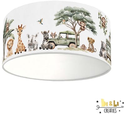 Plafondlamp Jungle Jeep dieren-sfeerverlichting-kinderkamer-incl diffuser-safari-babykamer-lamp-incl plafondfitting