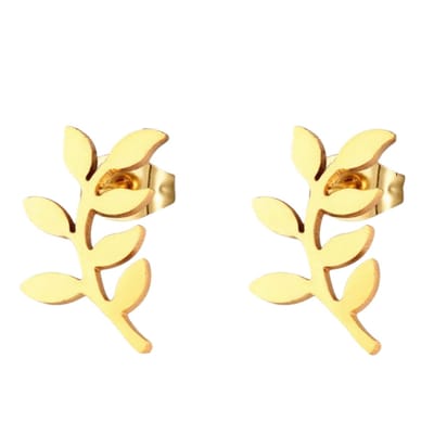Aramat Jewels | Oorbellen | Goudkleurige blad oorstuds 10×5 mm | | | |5mm | Staal | Kinderen, Volwassenen | Verkleurd niet