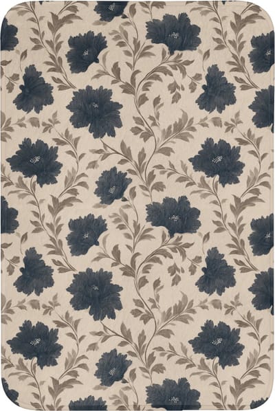 Badmat 60x90 cm - Antislip - Motief - Bloemen - Zwart - Beige - Badmatten voor badkamer - Badkamermat - Douchemat - Badkamer mat