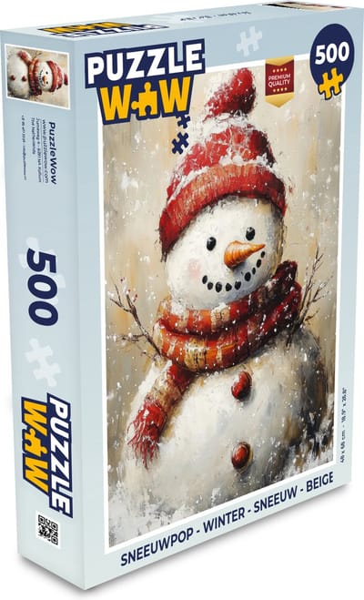 Puzzel Sneeuwpop - Winter - Sneeuw - Beige - Legpuzzel - Puzzel 500 stukjes