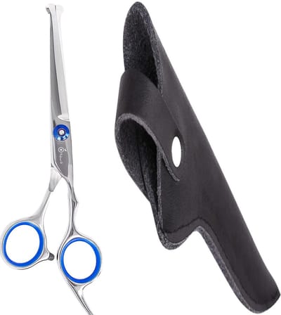 Professor Q – Uitdunschaar / Contourschaar – Professionele Hondenschaar – Voor Vachtverzorging & Trimmen – Inclusief Luxe Lederen Etui – 16,5 cm – Zwart