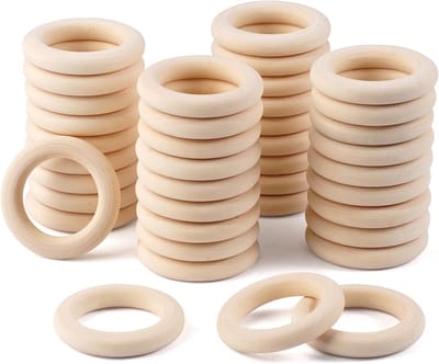 Natuurlijke Houten Ringen 45mm - 40 Stuks voor Ambachten, Macramé, Sieraden en DIY Projecten