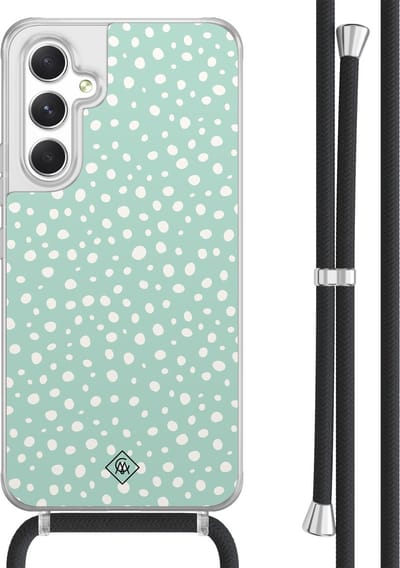 Casimoda® hoesje met koord - Geschikt voor Samsung A54 - Mint Dots - Afneembaar koord - TPU/acryl - Mint