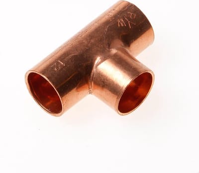 Roodkoperen T-stuk  - 12mm x 12mm x 12mm