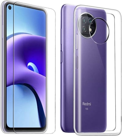 Silicone hoesje transparant met 2 Pack Tempered glas Screen Protector Geschikt voor: Xiaomi Redmi Note 9T
