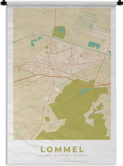 Wandkleed - Wanddoek - Plattegrond - Stadskaart - Kaart - België - Lommel - 120x180 cm - Wandtapijt