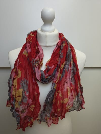 Lange dames sjaal Amber-gebloemd motief-rood wit roze geel grijs bordeauxrood