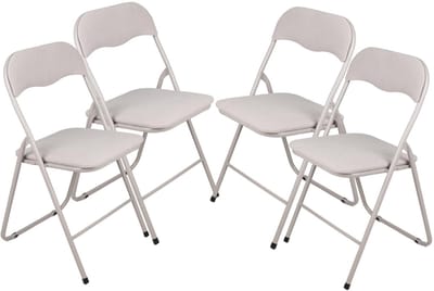 Urban Living Klapstoel - 4x - met stoffen zitting - beige - 44 x 45 x 80 cm - metaal - Bijzet stoelen - Inklapbaar
