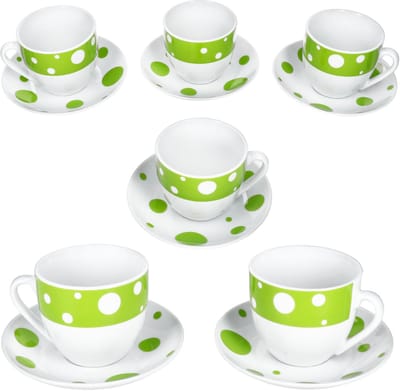 MamboCat Set van 6 PULA GREEN porseleinen kop en schotel 6 personen