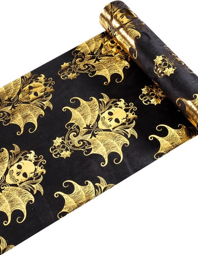 CHAKS - Zwart fluwelen tafelloper en barok gouden skelet