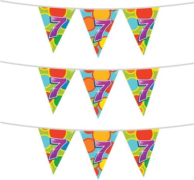 Haza Vlaggetjes 7 jaar - leeftijd verjaardag - 3x stuks - plastic 10m