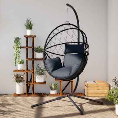 Hangstoel Ei-design - Schommelstoel Rotan - Ontspannen Zitten - Met Stalen Standaard - 200 kg - Antraciet