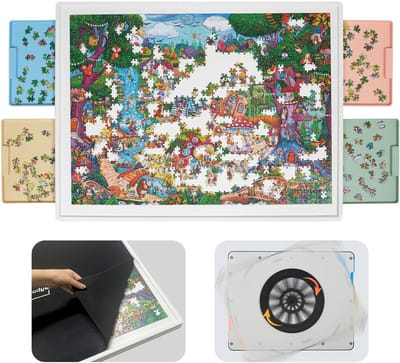 Draaibare Puzzeltafel - Puzzelbord met Laden - Puzzels Maken - Verbeterde Lazy Susan - 35 x 27 inch - Wit