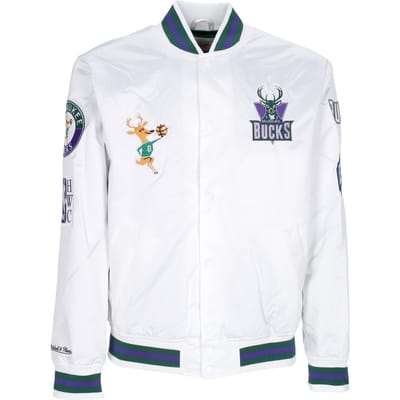 Bomberjack voor heren Nba Hometown Lw satijnen jack Hardwood Classics Milbuc wit