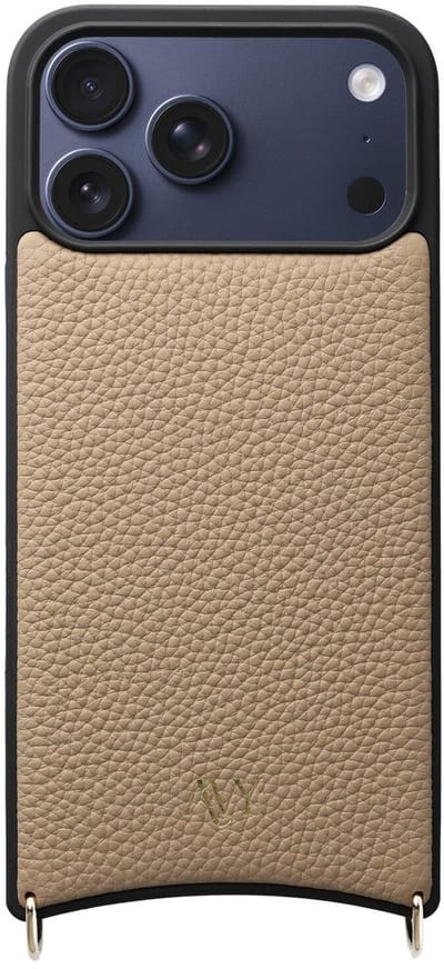 AVY Leren Hoesje | Geschikt voor Apple iPhone 17 Pro Max | Compatibel met MagSafe | Leather Case | Back Cover | Haakjes voor koord | Beige