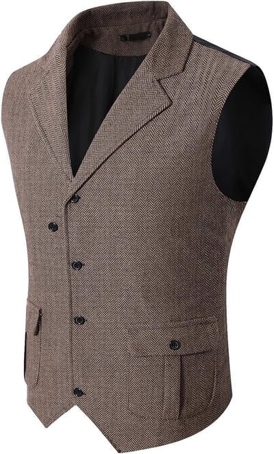 Vintage Herringbone Vest voor Mannen - Tweed V-hals Regular Fit Casual Kostuum Vest voor Feest en Dagelijks Gebruik