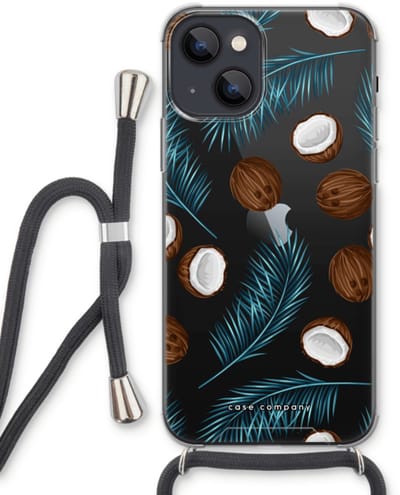 Case Company® - Hoesje met koord geschikt voor iPhone 13 hoesje met Koord - Kokosnoot - Telefoonhoesje met Zwart Koord - Bescherming aan alle Kanten en Over de Schermrand