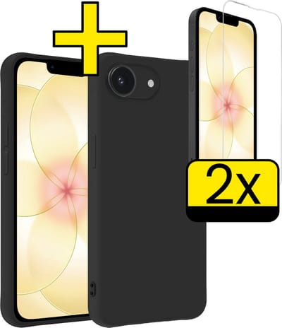 Hoesje - Met 2x Screenprotector - Geschikt voor Apple iPhone 17e - Sterk & Shockproof - Back Cover - Siliconen Case - Telefoon Hoes - Telefoonhoesjes - Zwart