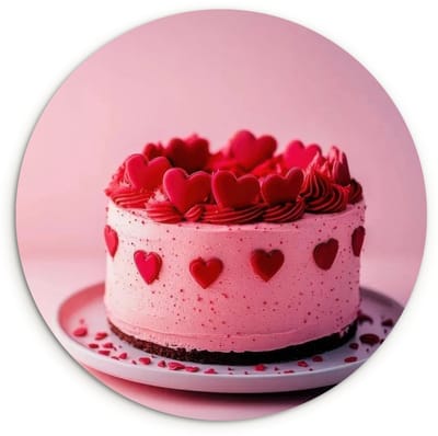 WallCircle® Wandcirkel 120x120 cm - Muurcirkel Taart - Hart - Roze - Muurdecoratie woonkamer - Wanddecoratie slaapkamer - Kamer decoratie accessoires - Ronde schilderijen XXL