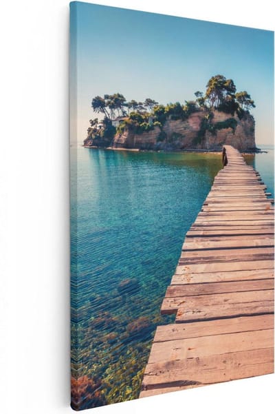 Artaza Canvas Schilderij Houten Pier - 20x30 cm - Klein - Wanddecoratie Zee - Muurdecoratie Eiland - Kamer Accessoires Kust