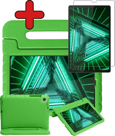 Hoesje - Geschikt voor Lenovo Tab M10 FHD Plus (2e / 2nd Generatie) - Met Screenprotector - Kinderhoes - Shockproof Bumper - Kidsproof Case - Tablethoes - Kinder Hoes Cover - Groen