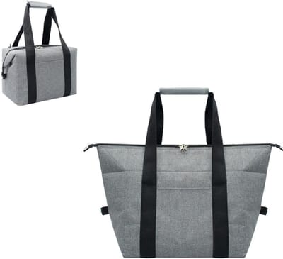 Herbruikbare geisoleerde boodschappentas met rits - Lekvrije koeltas - Ideaal voor warme en koude boodschappen - Picknick, reis en strand - Universele geisoleerde tas - Grijs