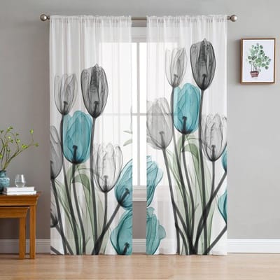 Pastorale paarse bloemen abstracte raamgordijnen doorschijnende chiffon tule gordijn huis woonkamer achtergrond decoratie 135W x 114H(cm) white