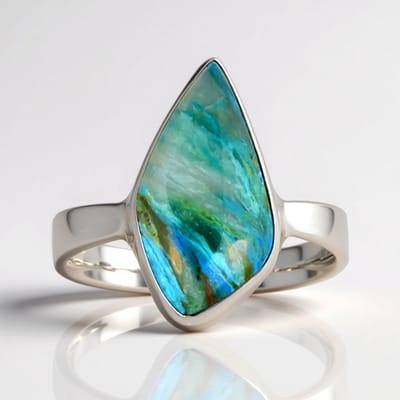 Cavill - Zilveren ring 925 Sterling - Atacama opaal 8 ct fancy cabochon druppelvorm - Gerhodineerd - Luxe moderne damesring maat 17 18 19 20
