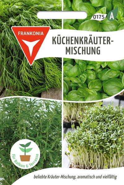 Keukenkruidenmix: basilicum, bonenkruid, dille, tuinkers, kruiden, specerijen, zaden