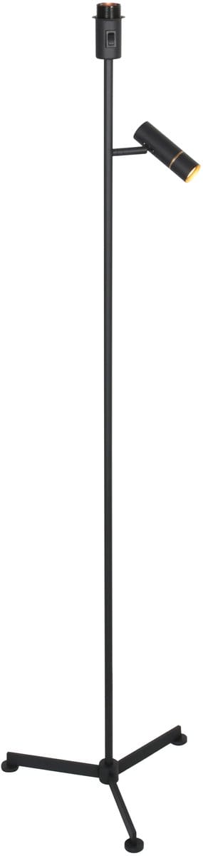 Vloerlamp Stang 4741ZW zwarte vloerlamp 145 cm hoog met E27 fitting, metalen 3-poots armatuur en kantelbaar leeslicht - Steinhauer