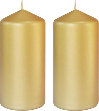 2x stuks gouden cilinderkaarsen/stompkaarsen 15 x 7 cm 52 branduren - geurloze kaarsen mat goud