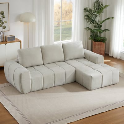 Wishdor Bank - Gesegmenteerd Ontwerp Met Getufte Bekleding En Schuim Met Pocketveren - Moderne Stijl - Voor Woonkamer - Cord - Beige