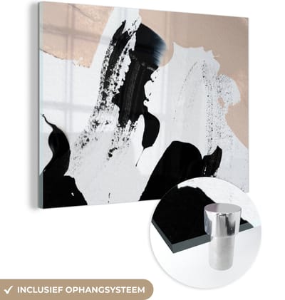 MuchoWow® Glasschilderij 120x90 cm - Schilderij acrylglas - Zwart - Abstract - Design - Foto op glas - Schilderijen